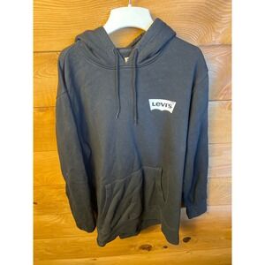 Levi's XL Black Hoodie Sweatshirt Pullover Logo Mountain Graphic Mens pocket‎